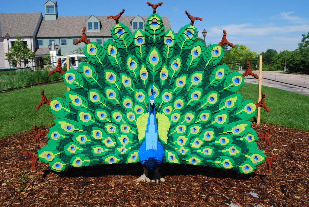 A LEGO peacock at the entrance to the arboretum.