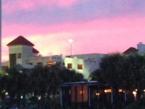 Sunset over the hotel in Myrtle Beach.